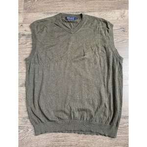 Mens Paul Fredrick v neck sweater vest green silk cotton cashmere blend size XLT